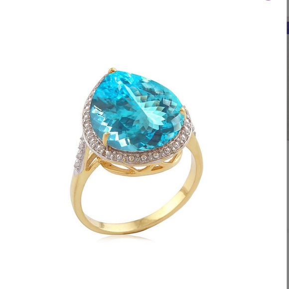 NWT Sky blue certified topaz 18k goldplated ring - Picture 2 of 13